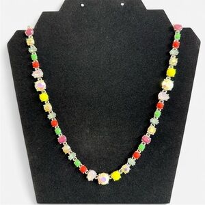 J. Crew Colorful Gemstone Necklace silver chain 18”